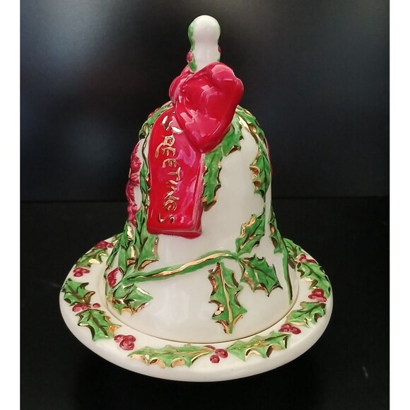 Holiday Bell 9" Candy Dish Vintage 1970's Christmas Ceramic Seasons Greetings - Picture 6 of 14